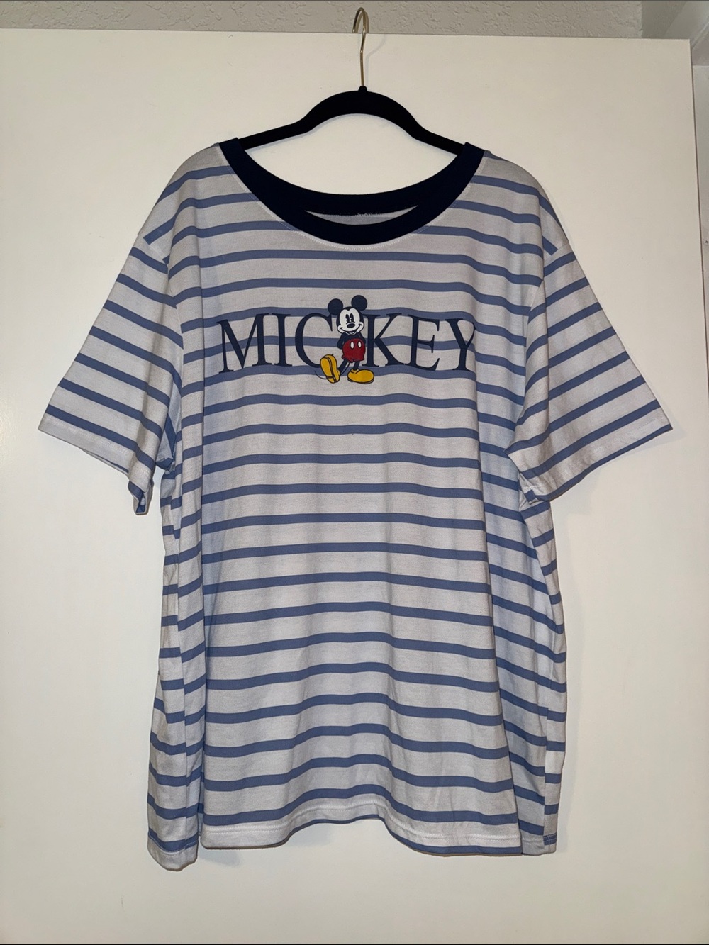 Disney plus Size 3X Mickey Striped Short Sleeve Tee - Blue/White with Navy Trim
